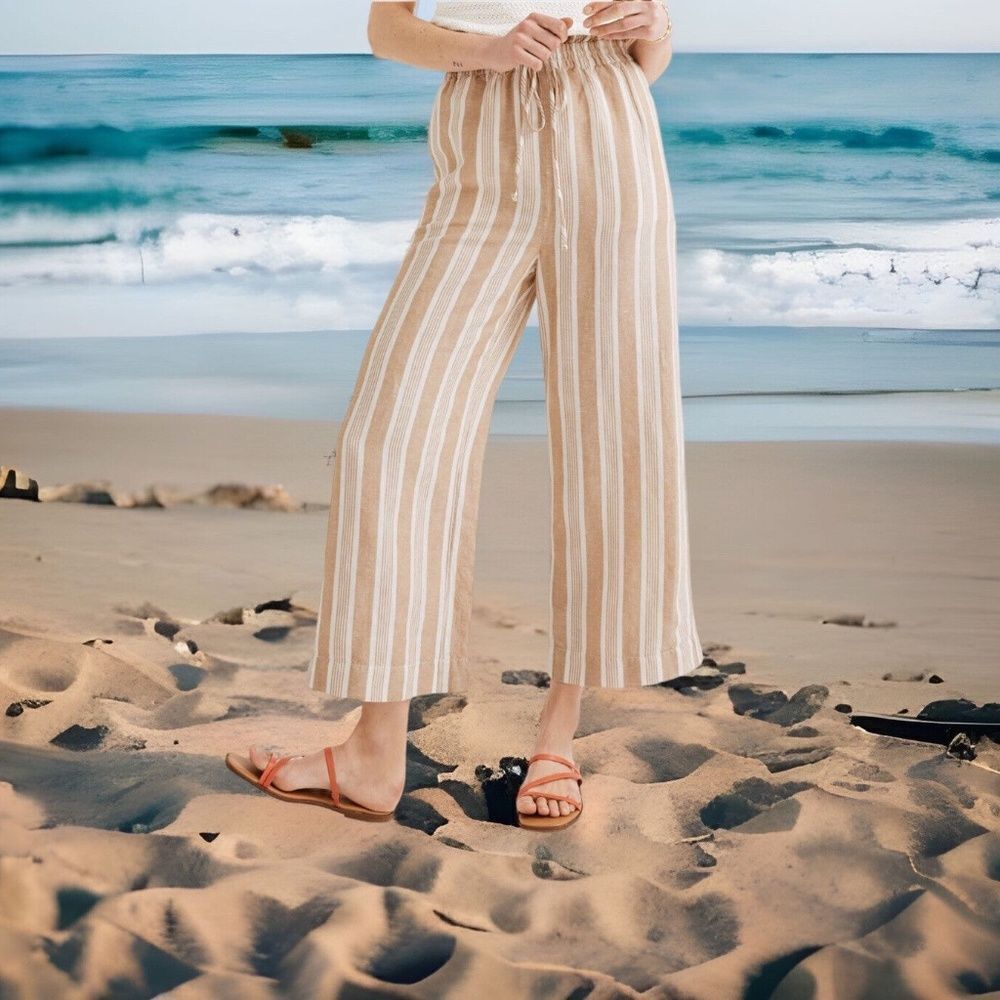 NWT Sky & Sparrow Women's Striped Boho Wide Leg Crop High Rise Pants Size XL